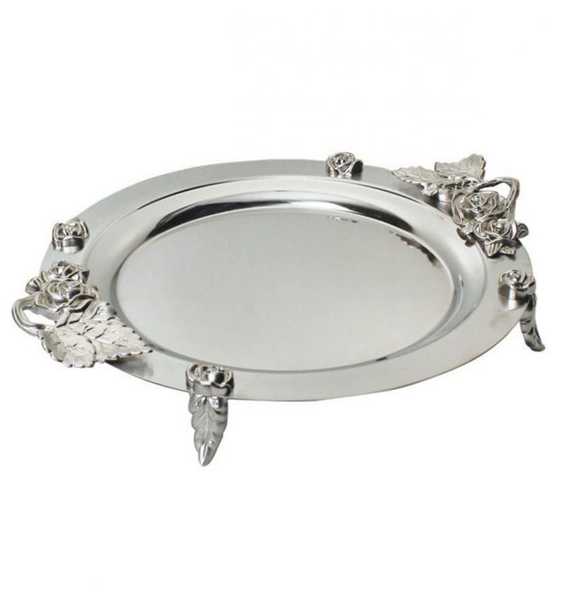 سینی استیل گرد برند اطلس در دو سایز کوچک و بزرگ پایه دار و بدون پایه